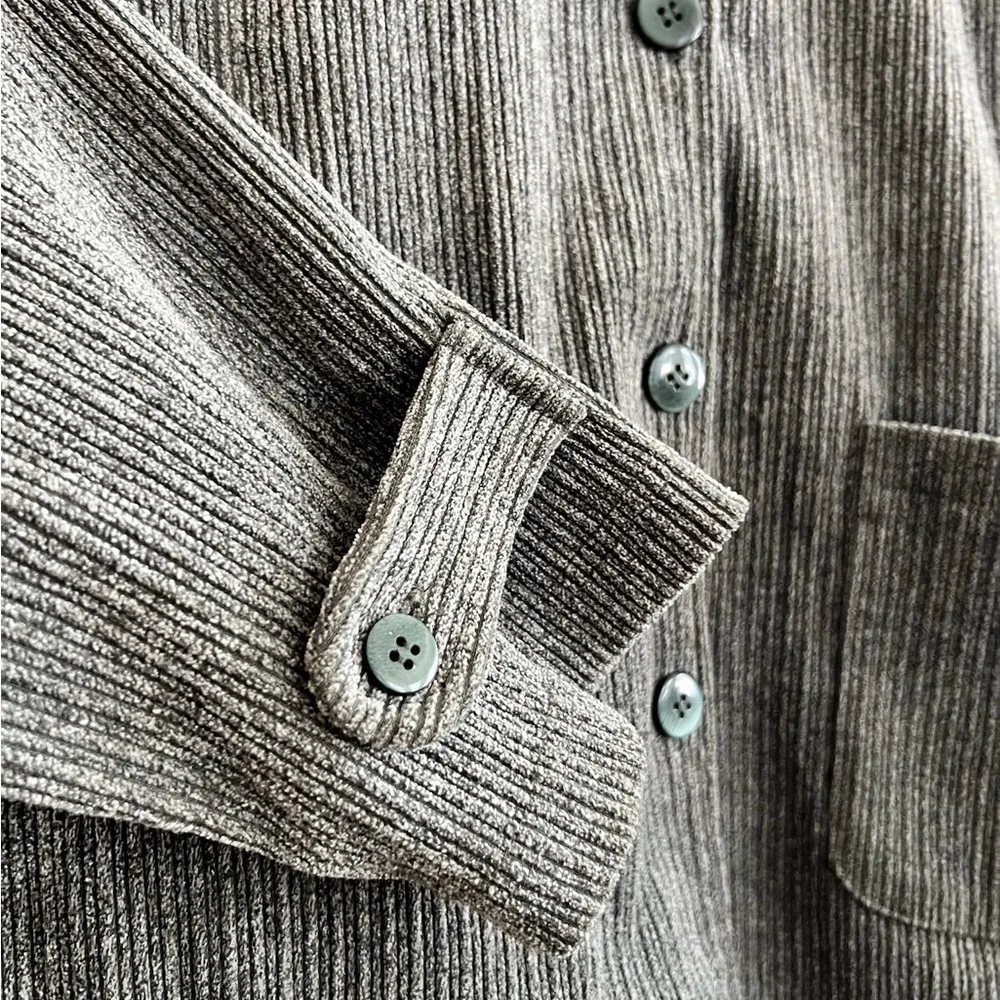 Modern Soul Stretch Cardigan Green Ribbed Knit Button Up Corduroy Med Oversized - Image 7
