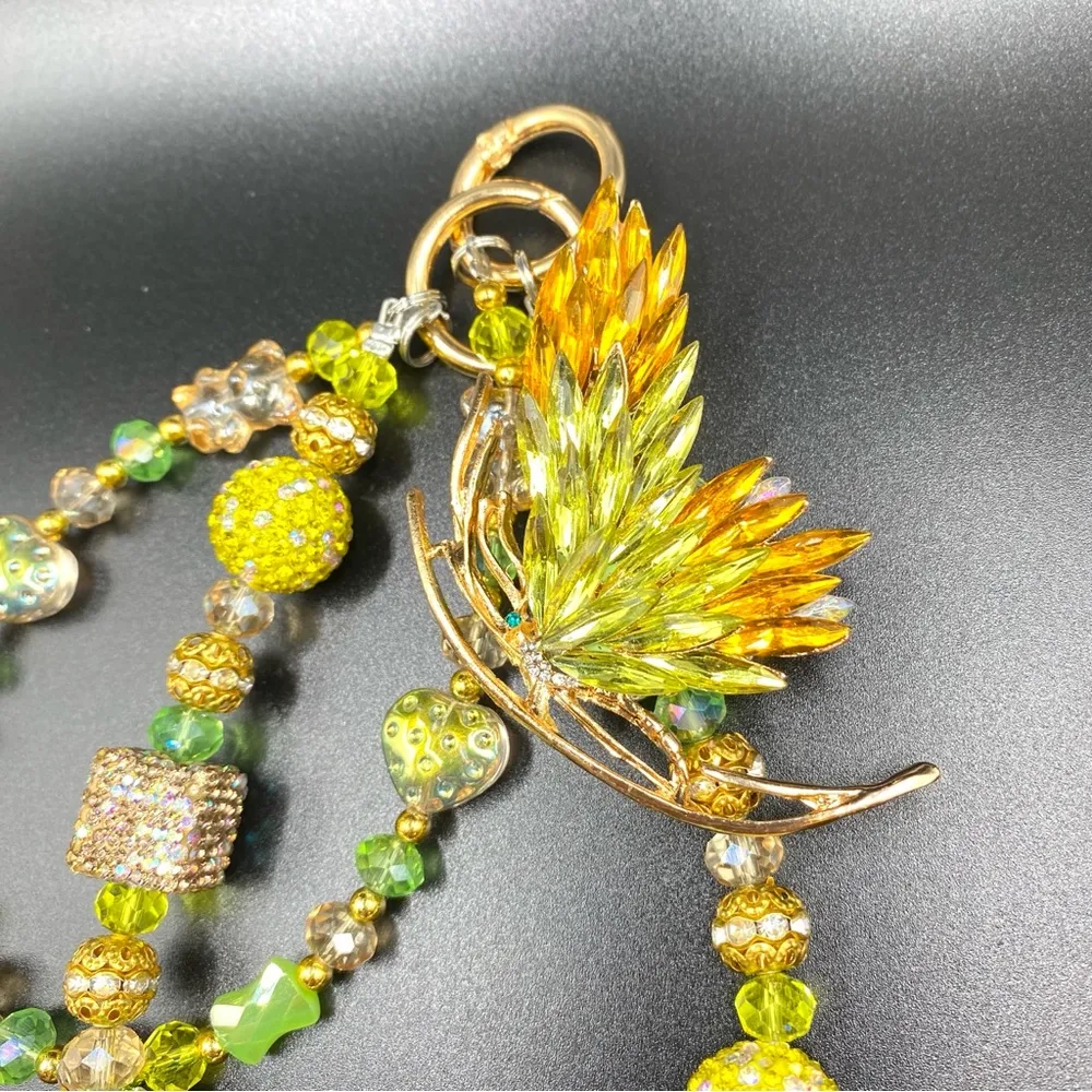 💚💛Luxury Bag Charm / Phone Chain /Keychain Colorful Rhinestone Crystal Butterfly - Image 9