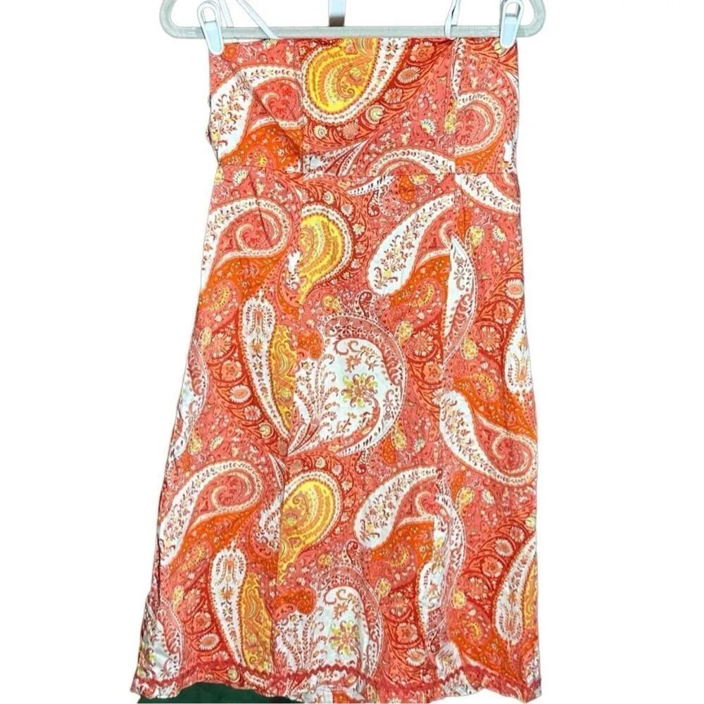 Clues Collection Strapless Tie Back Paisley Orange Dress Tropical Vacation Sz L Orange Size L - Image 5
