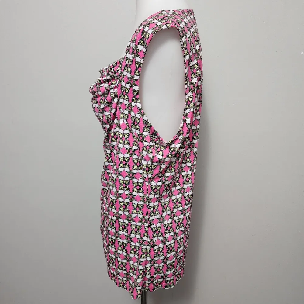 9& Co Pink Butterfly Drapeneck Sleeveless Jersey Knit Blouse Size Large - Image 4