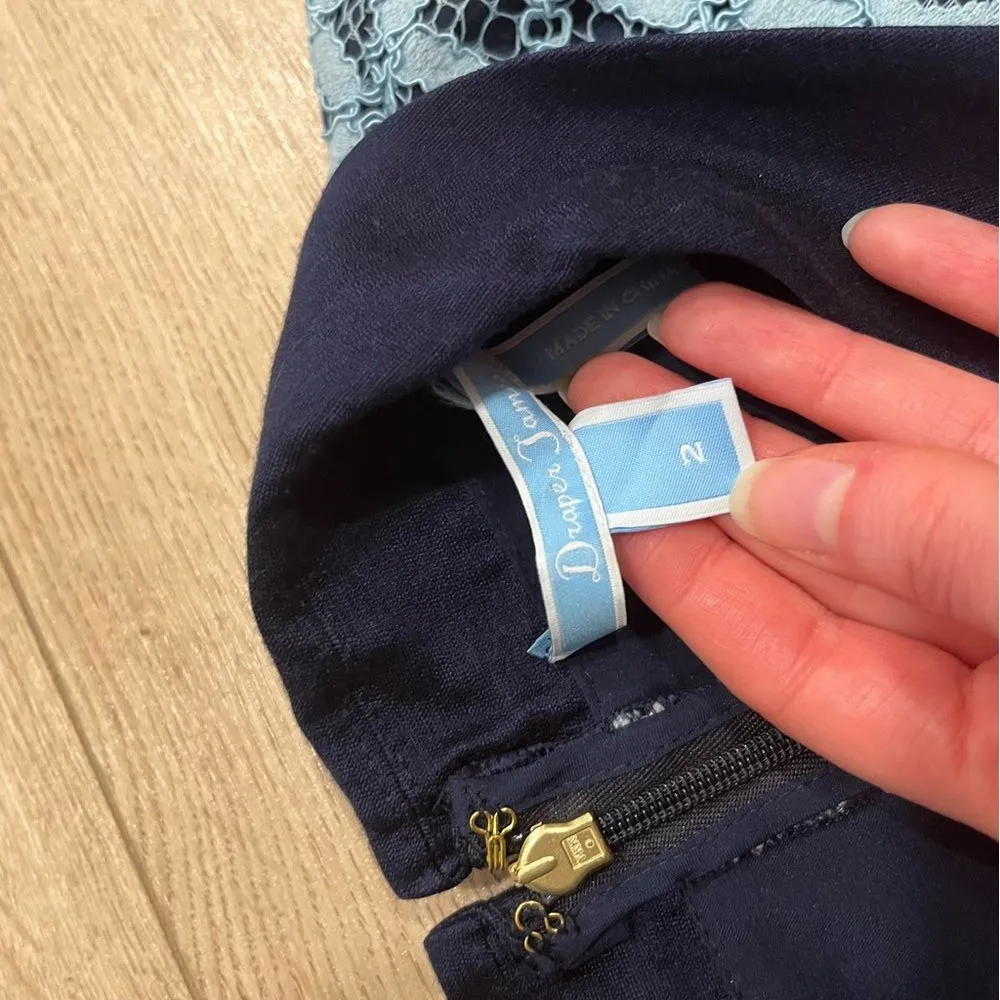 Draper James Nassau Navy Lace Tiered Collar Short Sleeve Dress Size 2 - Image 3