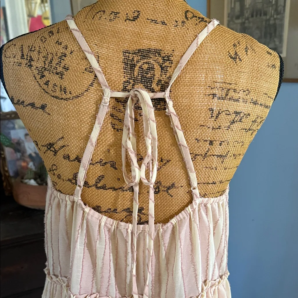 ILLA ILLA Blush Mauve and Cream Stripe Open Tie Back Sleeveless Tiered Dress - Image 8