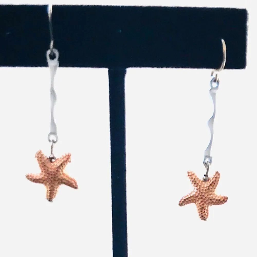Vintage Starfish Dangle Earrings Pastel Orange NWT White - Image 2