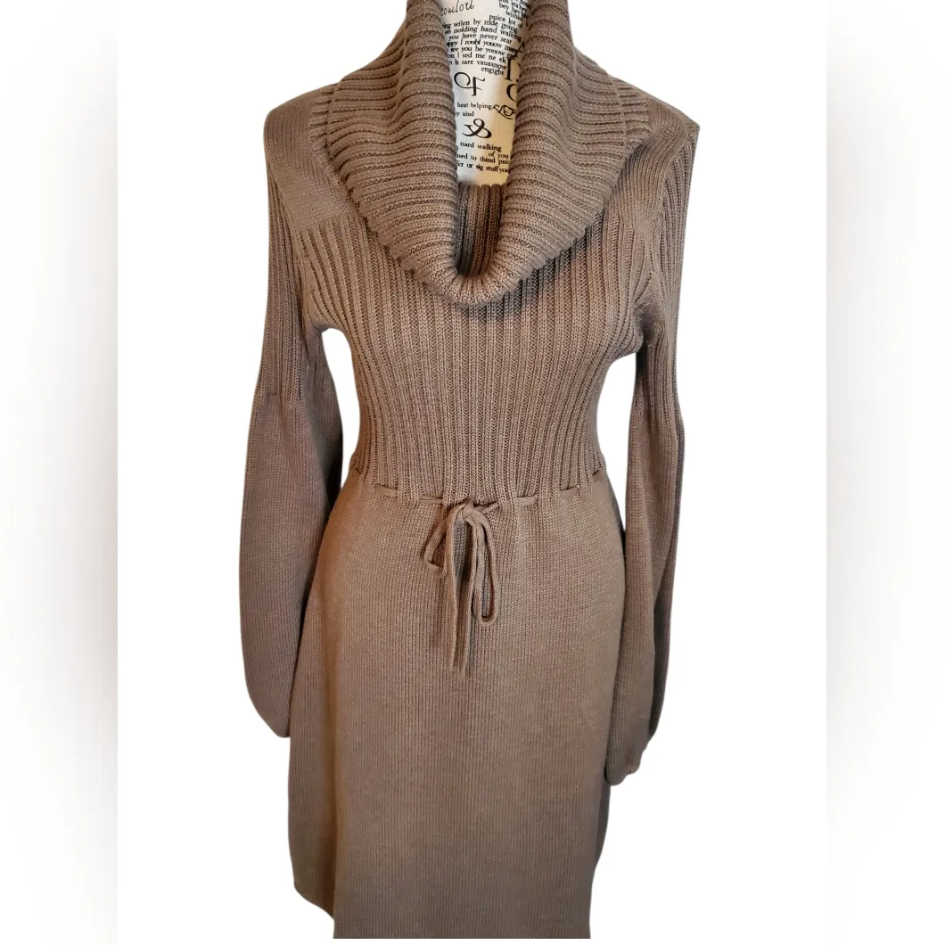 Calvin Klein Brown Ribbed Cowl Neck Sweater Midi Dress Size:Small - Image 4