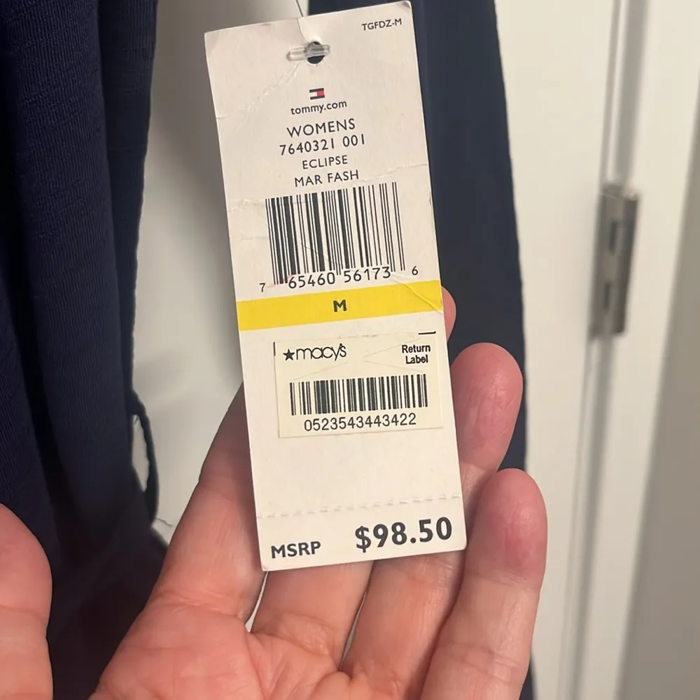 Tommy Hilfiger Button Cotton Shirt Dress Knee Length Navy Belted NWT size Medium - Image 5