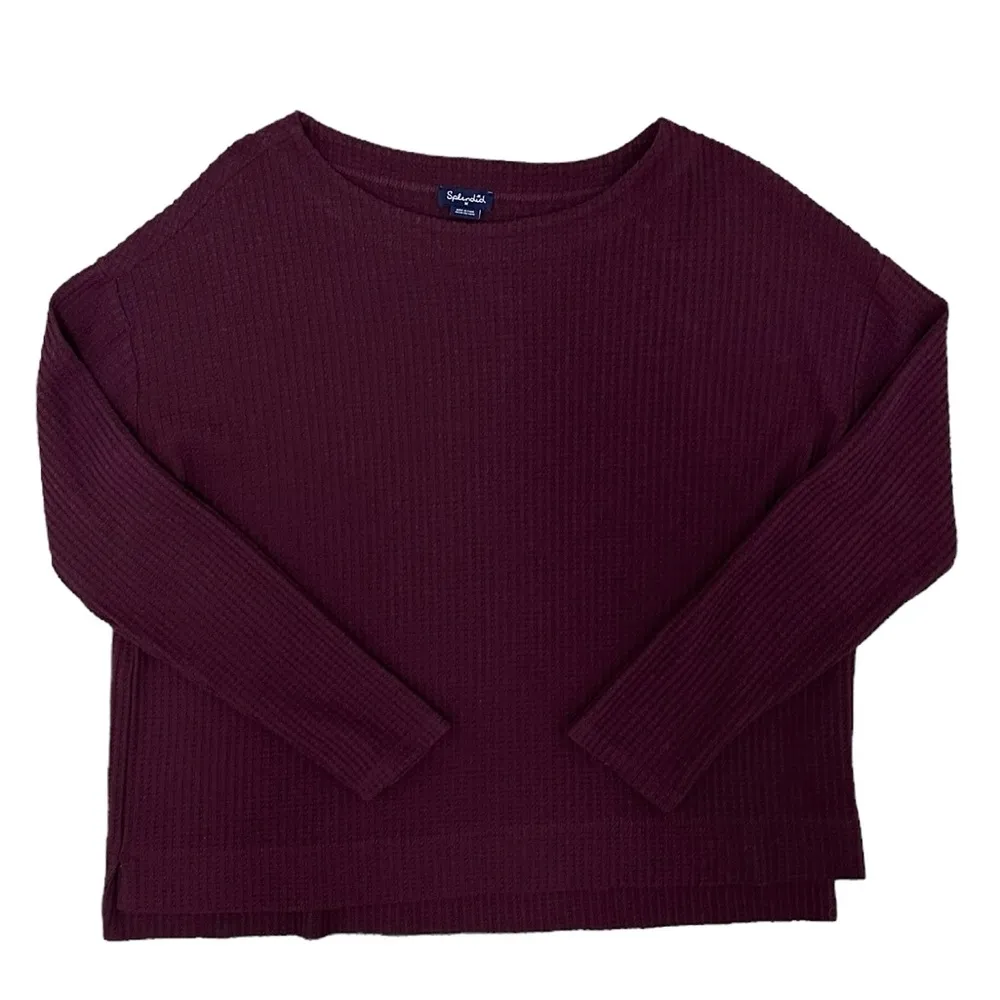 Splendid Waffle Thermal Pullover Long Sleeve Top Size Medium in Merlot - Image 2