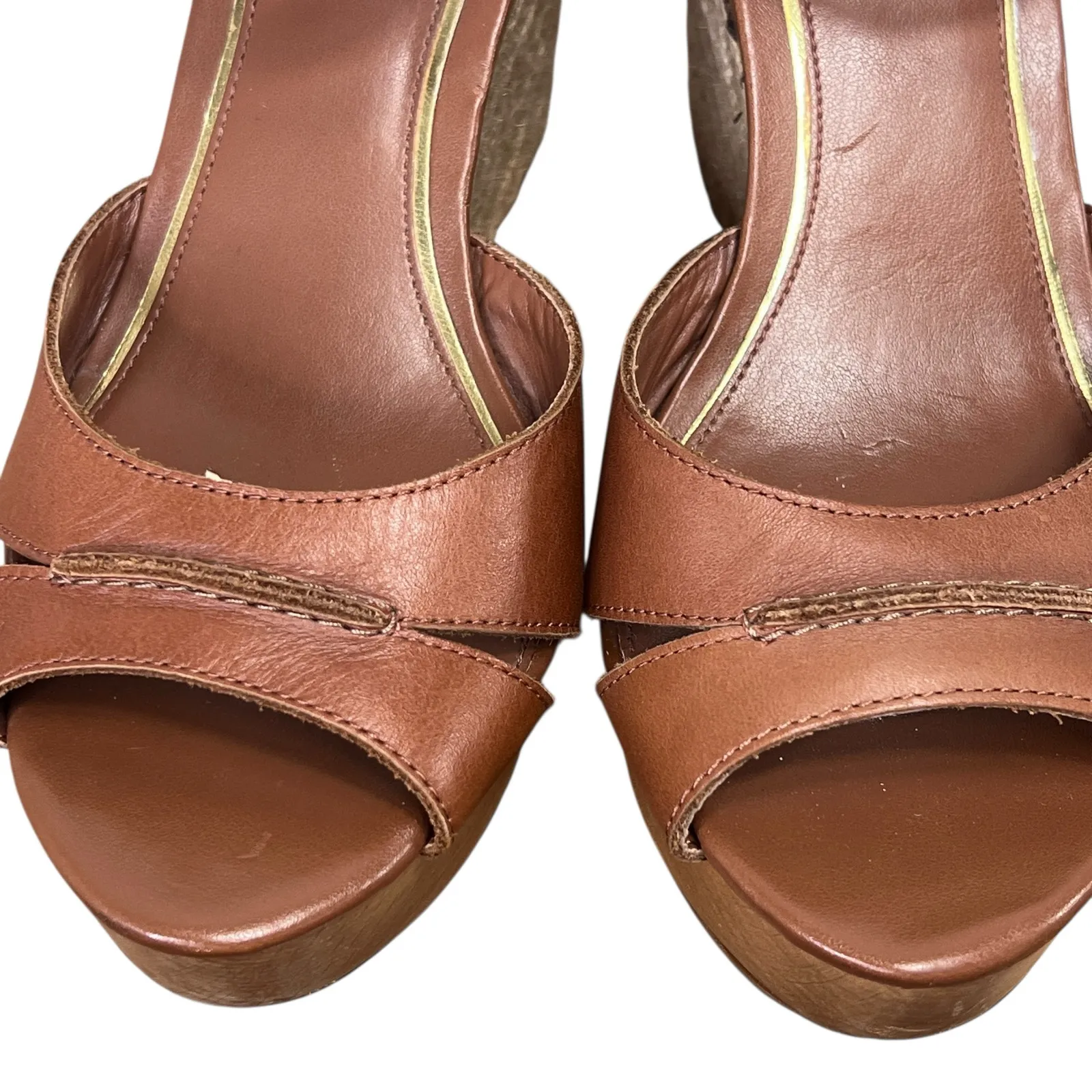 Lauren Ralph Lauren Gwen Espadrille Wedge Sandals Brown Leather 9M Open Toe Size 9 - Image 4