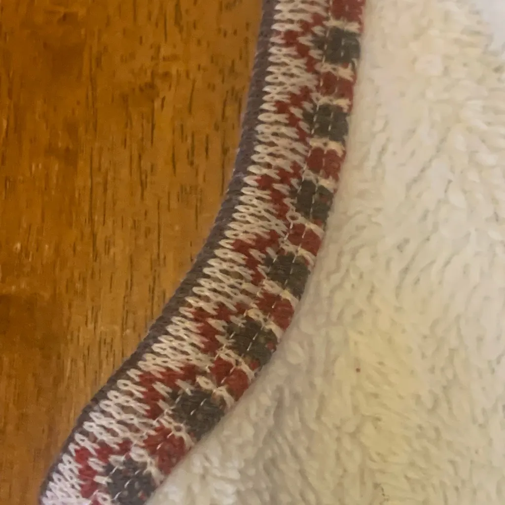 Hem & Thread Vest Large Burgundy, Green, and Cream Knit Vest Cream Fuzzy Front - Image 3