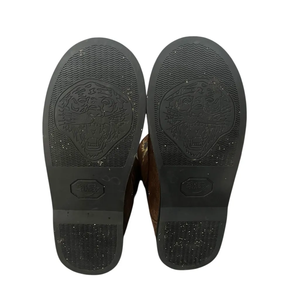 VTG Ed Hardy Montana Brown Suede Boots Y2K Eagle Studded Mid Calf  Embroidered - Image 10