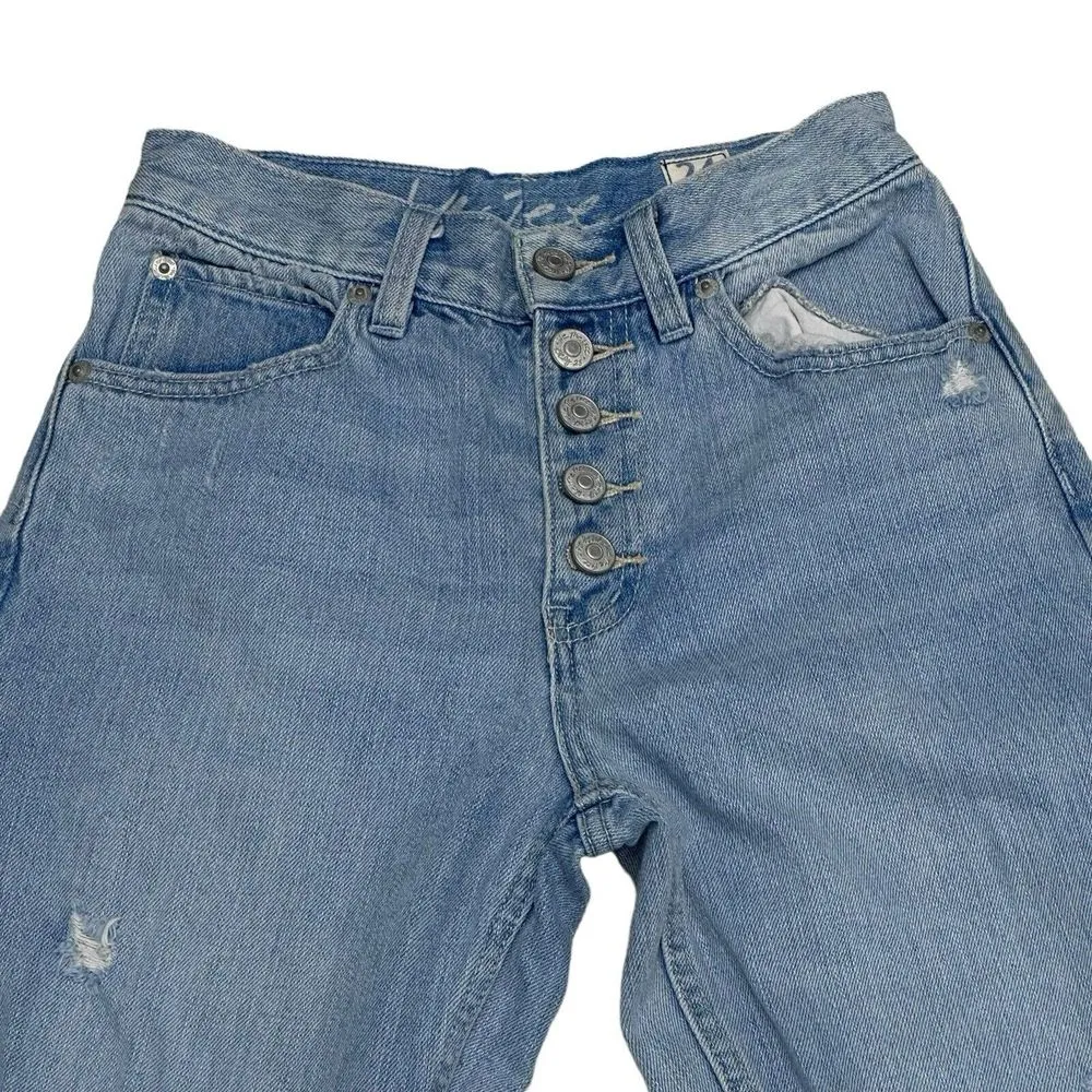 We The Free People Straight Jeans Women Sz 24 Button‎ Fly High Rise Distressed - Image 4