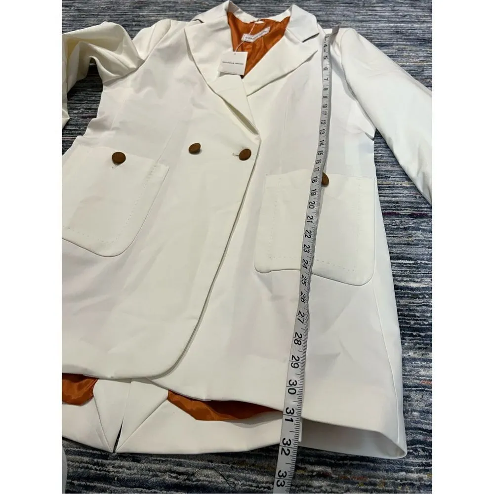 Michele Negri NWT double breasted blazer jacket suede buttons euro size 48 US L White Size L - Image 12