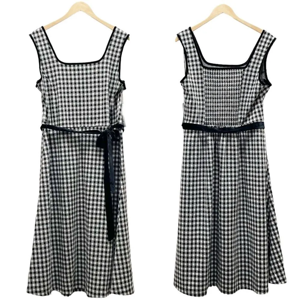 NWT Draper James Sleeveless Knot-Waist Midi Dress Black & White Gingham Size XXL - Image 3