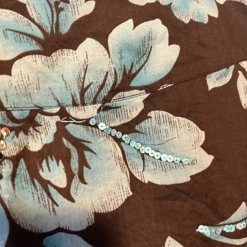 Coldwater Creek Flared Cotton Sequins Lined Skirt Women's 6P Cocoa Brown Blue - Image 5