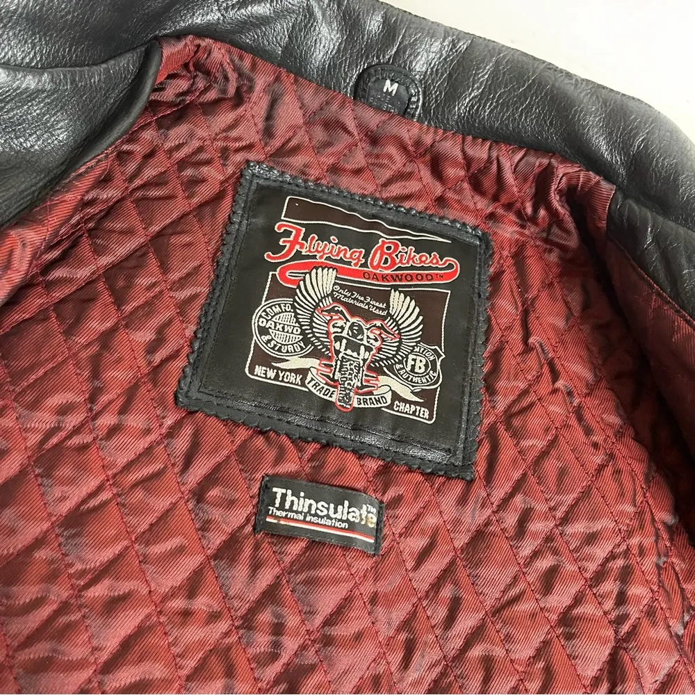 FLYING BIKES Oakwood Black Leather Moto Jacket Motorcycle Womens Size Medium - Image 10