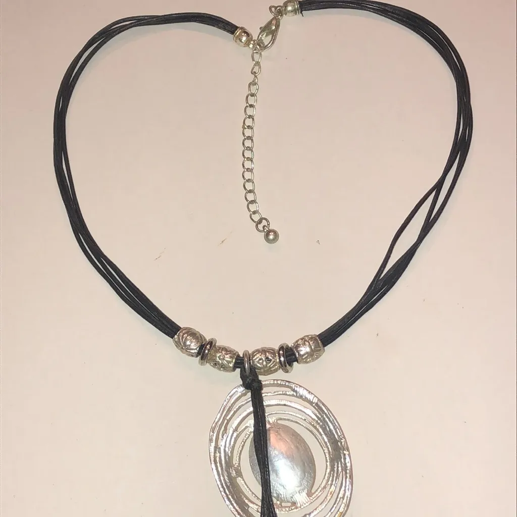 Silver Tone and Black CZ Rhinestone Fringe Tassel Boho Pendant Necklace - Image 6