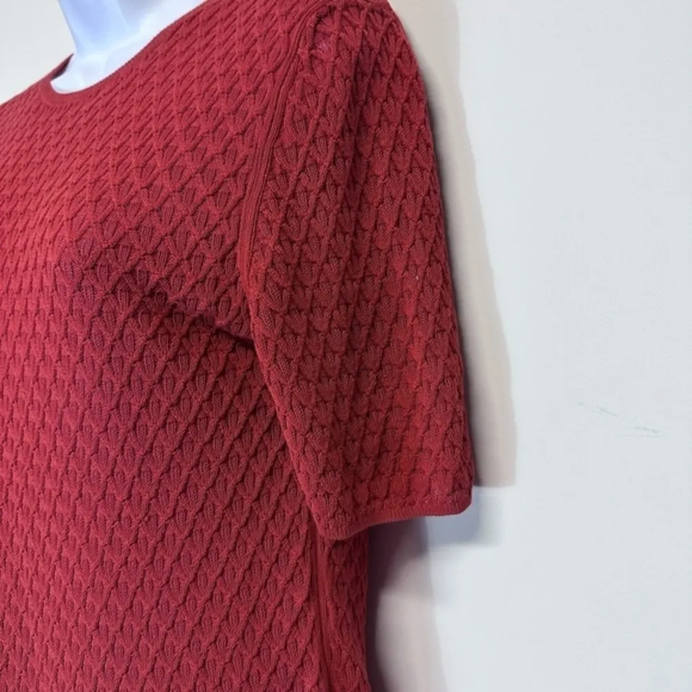 M.M.LAFLEUR Brick Red textured knit Cotton Short Sleeves sweater Size‎ XS - Image 7