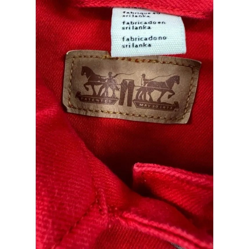 Levi's Red Denim Jacket Trucker Style Classic Button Up Womens S - Image 3