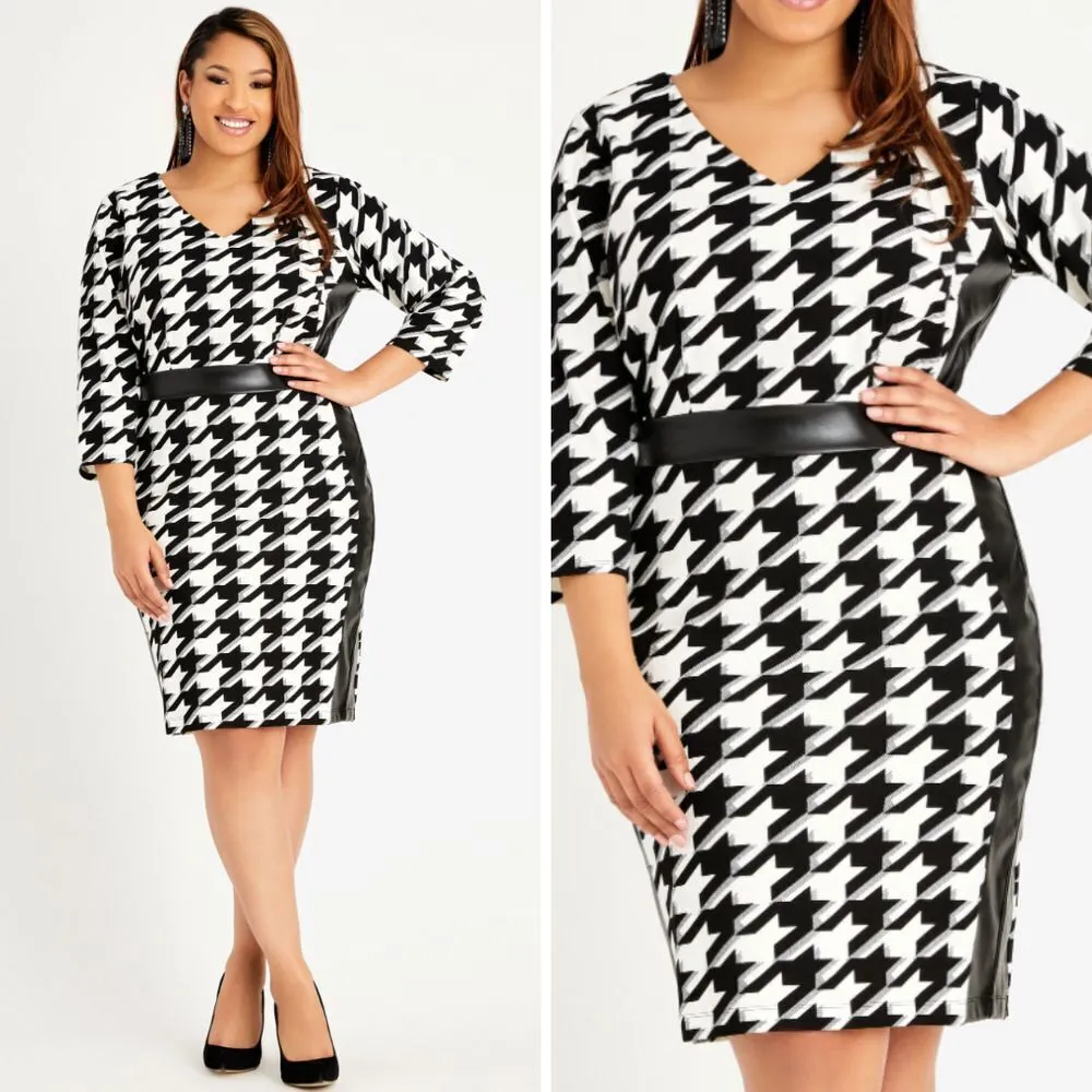NEW Ashley Stewart‎ houndstooth dress with faux leather, 34/36W - Image 2
