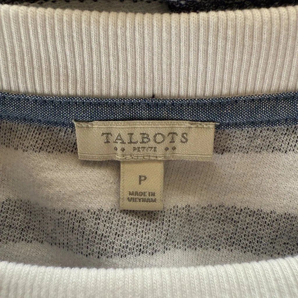 Talbots Petite SP blue and white striped 3/4 sleeve soft pullover top - Image 8