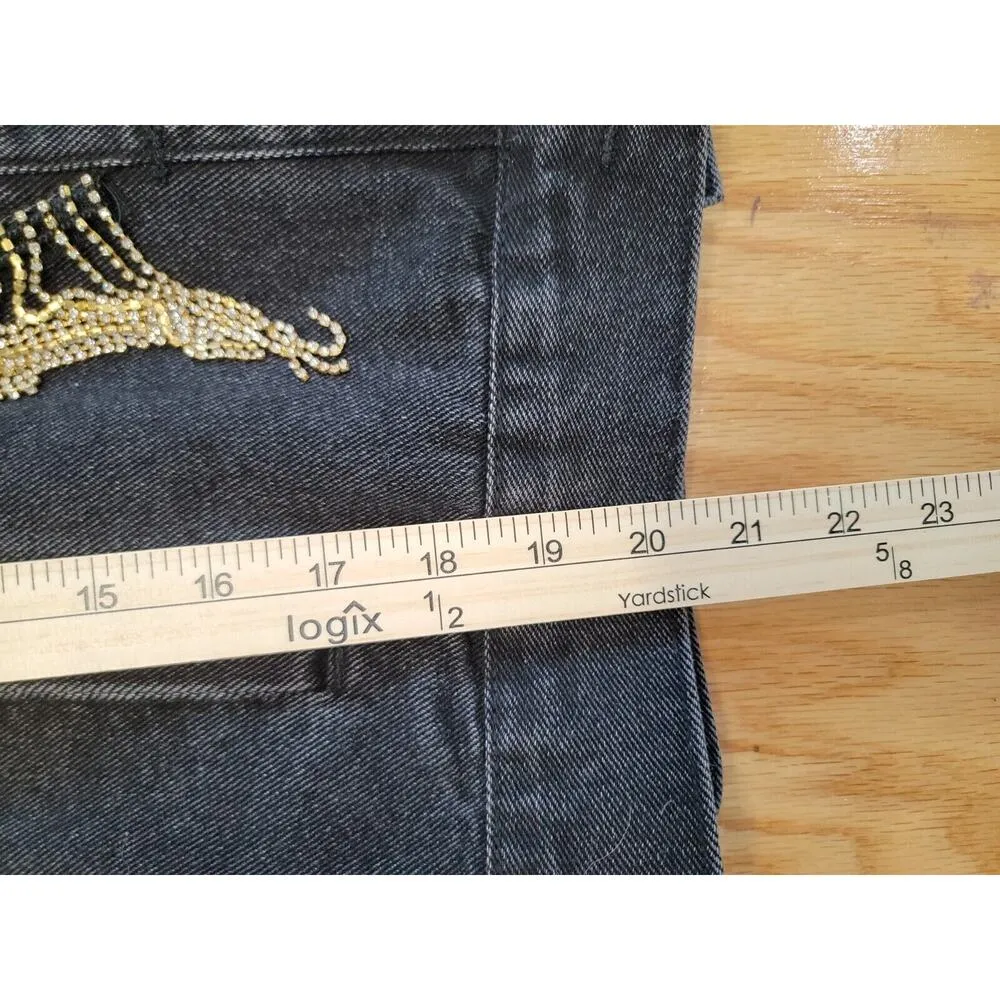 Western New Orleans Saints Jean Jacket Coat Denim Fringe Boho Embellish A12 Black Size M - Image 8