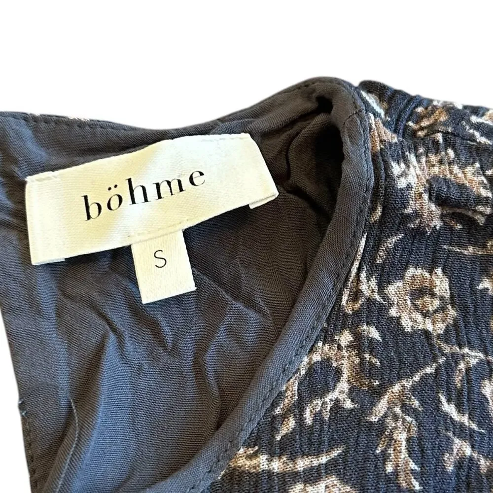 Bohme Grey Floral Print Dress Fit n Flare 3/4 Sleeves Comfy Casual Size Small - Image 11