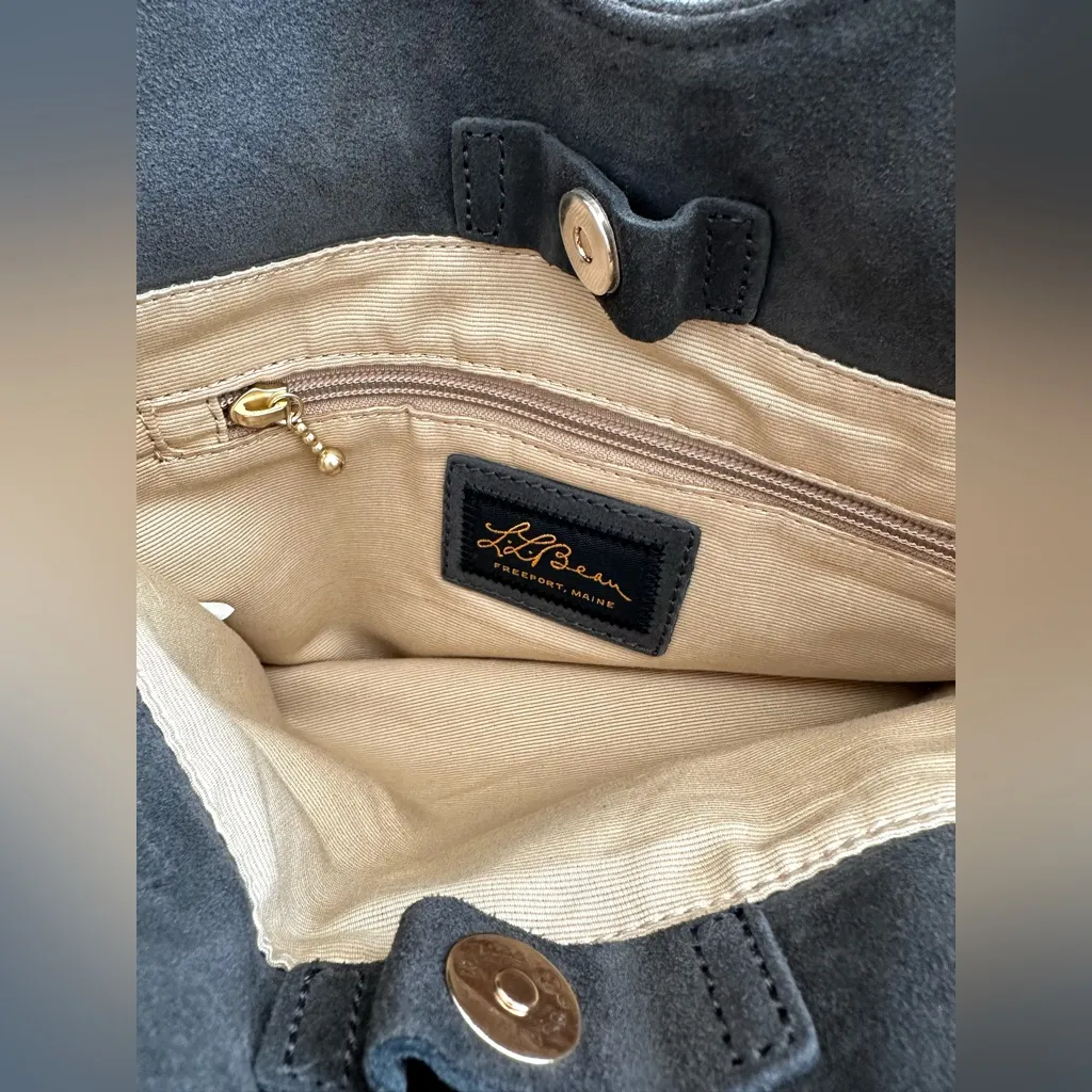 NEW! L.L. Bean Nubuck Leather Suede Over the Shoulder Bag Coal Dust Gray Brown - Image 6