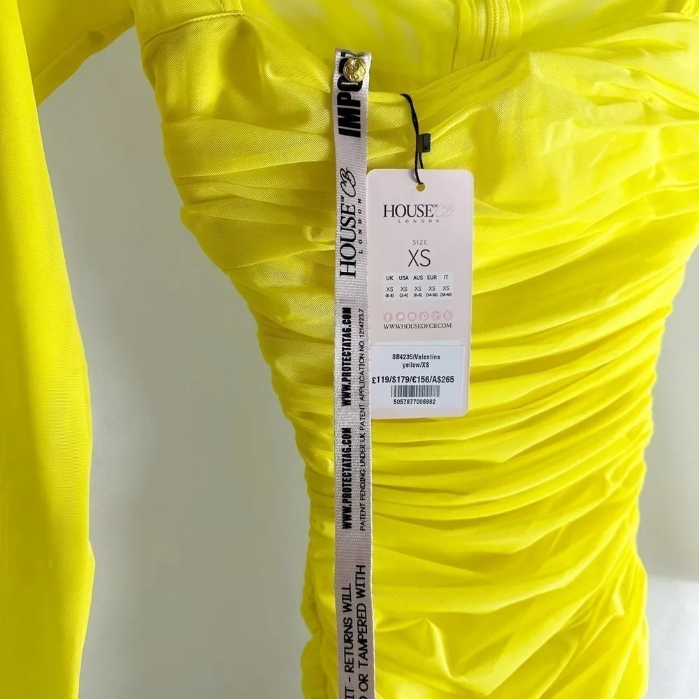 House of CB Valentina Yellow Long Sleeve Ruched Organza Mesh Mini Dress Size XS - Image 9