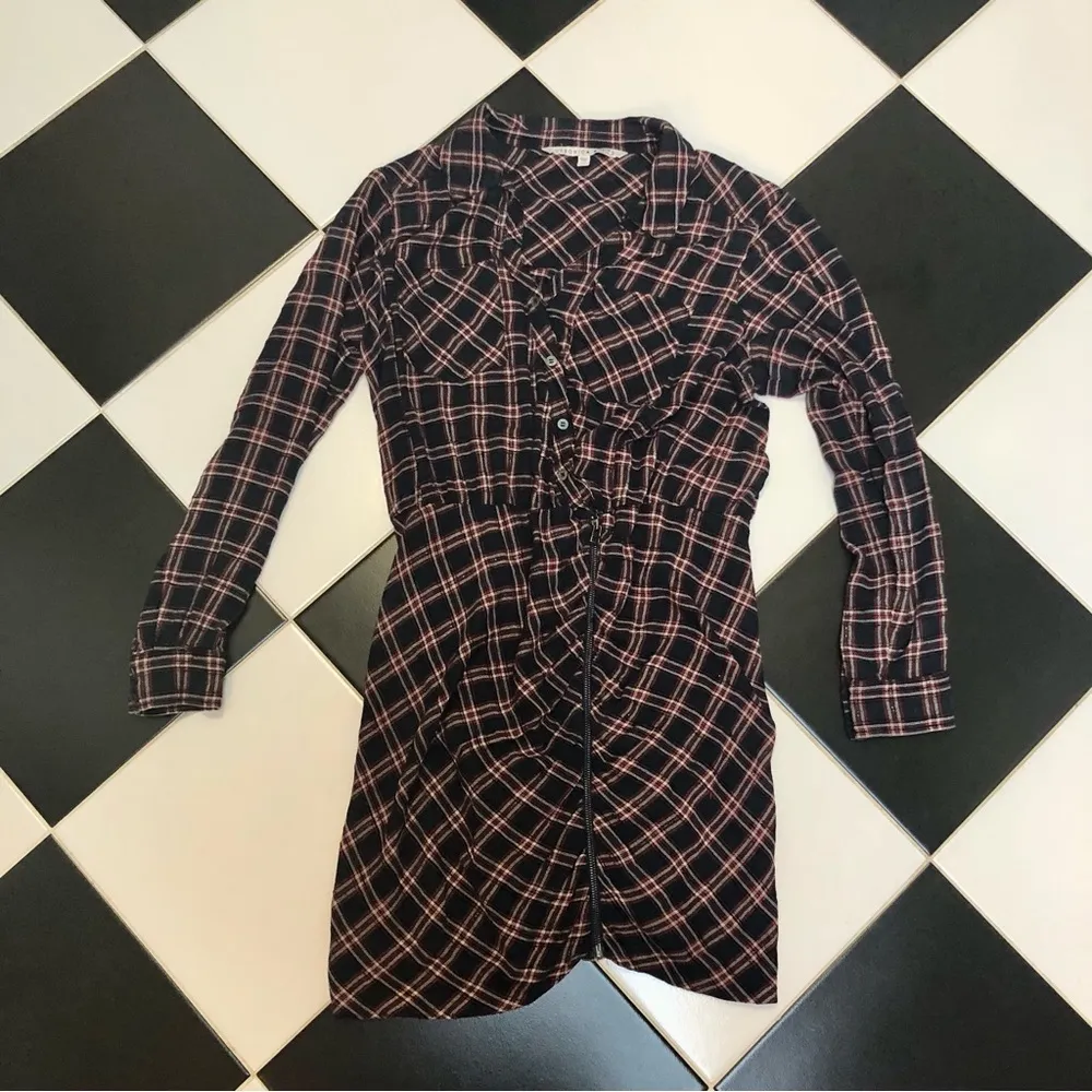 Veronica Beard Karen Shirt Dress Asymmetrical Front Zipper Plaid Ruched Preppy - Image 7