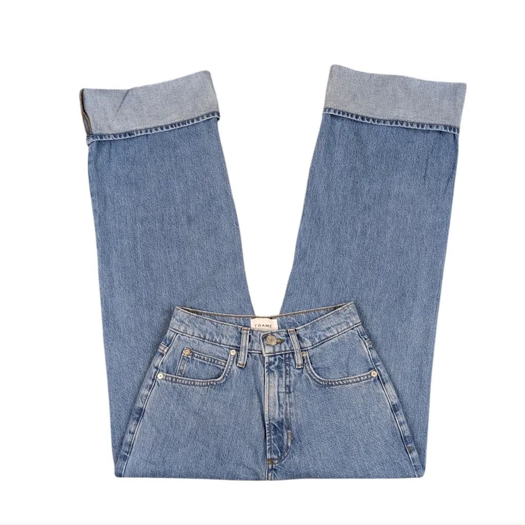 FRAME High Rise Wide Leg Cropped Jeans  Meadow Wash Size 24   J1734 - Image 3