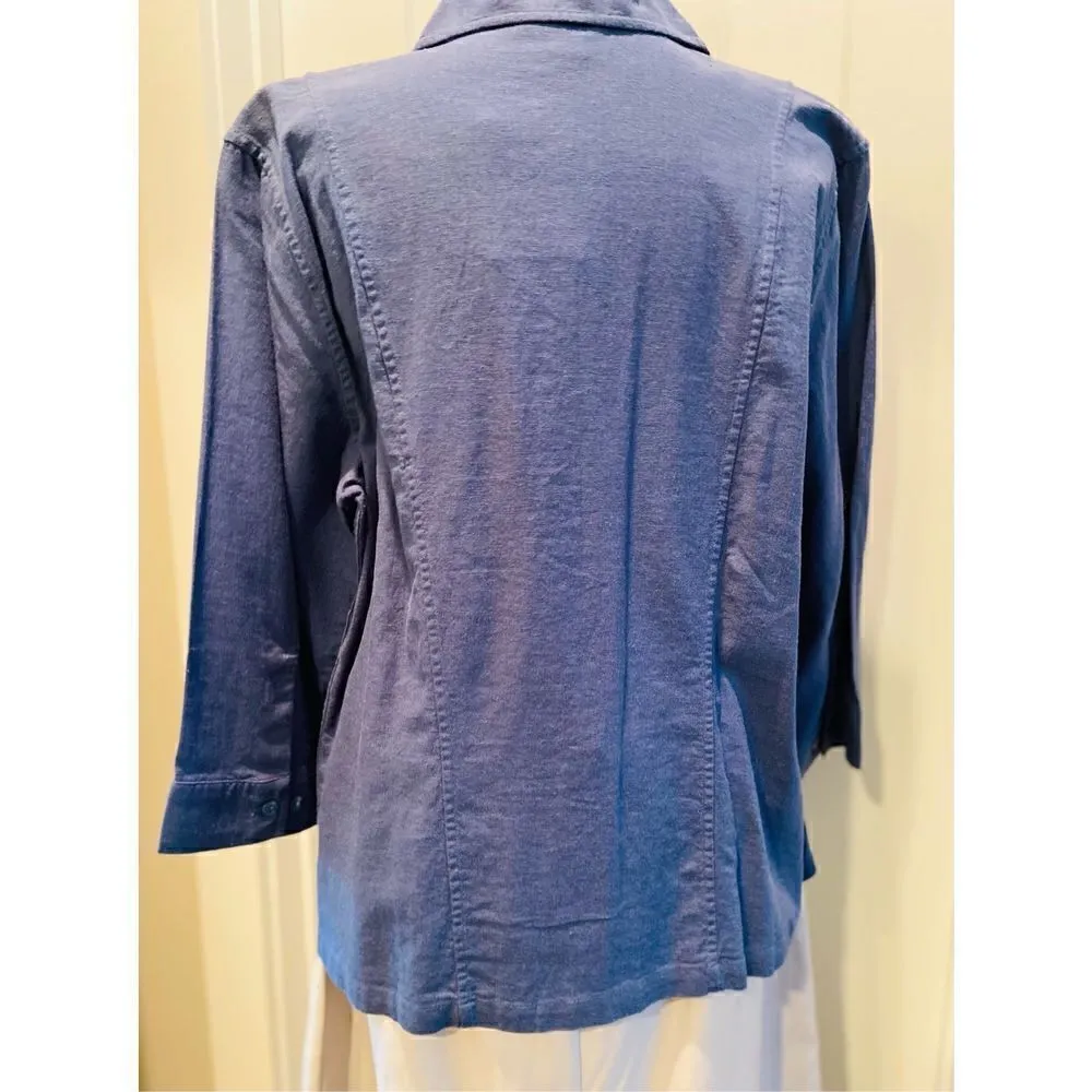 Christopher & Banks New Blue Collared Button Down Top / Jacket with 3/4 Sleeves Size L - Image 2