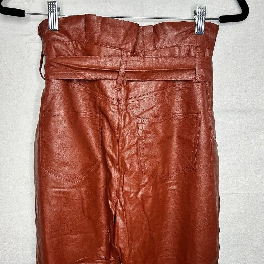 Who What Wear Pants Women Sz 4 (28x26) Sash Belt Paper Bag Faux Leather Rust Red - Image 5