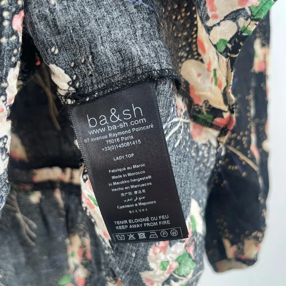 BA&SH Edon Blouse Size Large Floral Black Designer Luxury Peplum Noir Luxury - Image 15