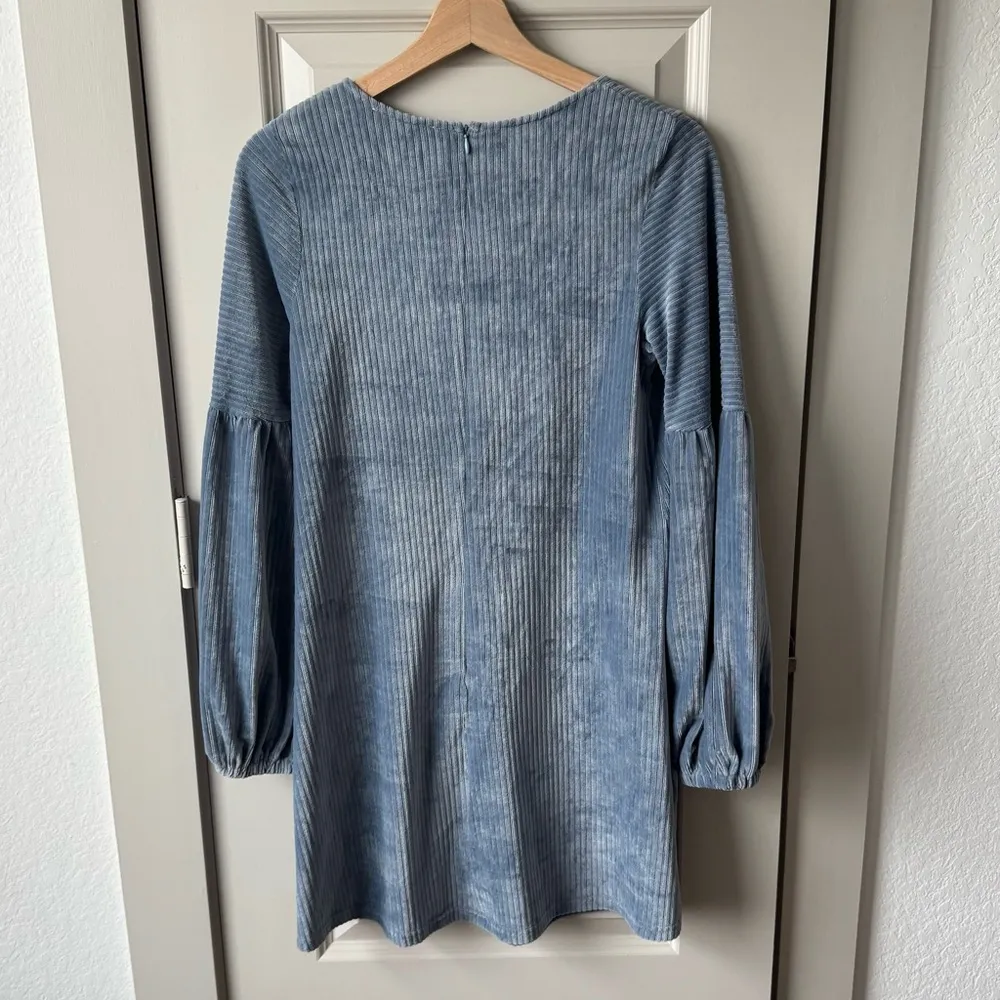 Altar’d State Velvet Powder Blue Long Balloon Sleeve Mini Dress Size XSmall - Image 5