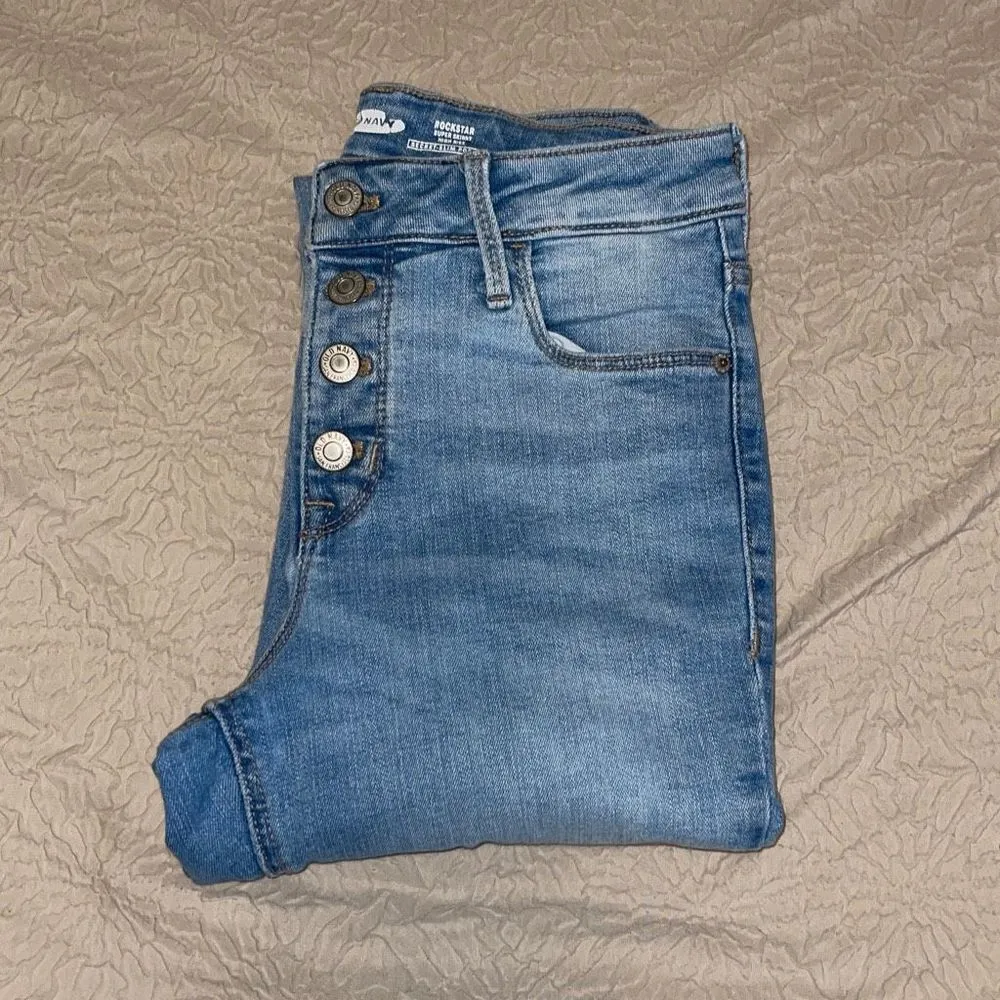 Old Navy Womens Rockstar Super Skinny Jeans Secret Slim Pocket Distressed Blue 2 - Image 5