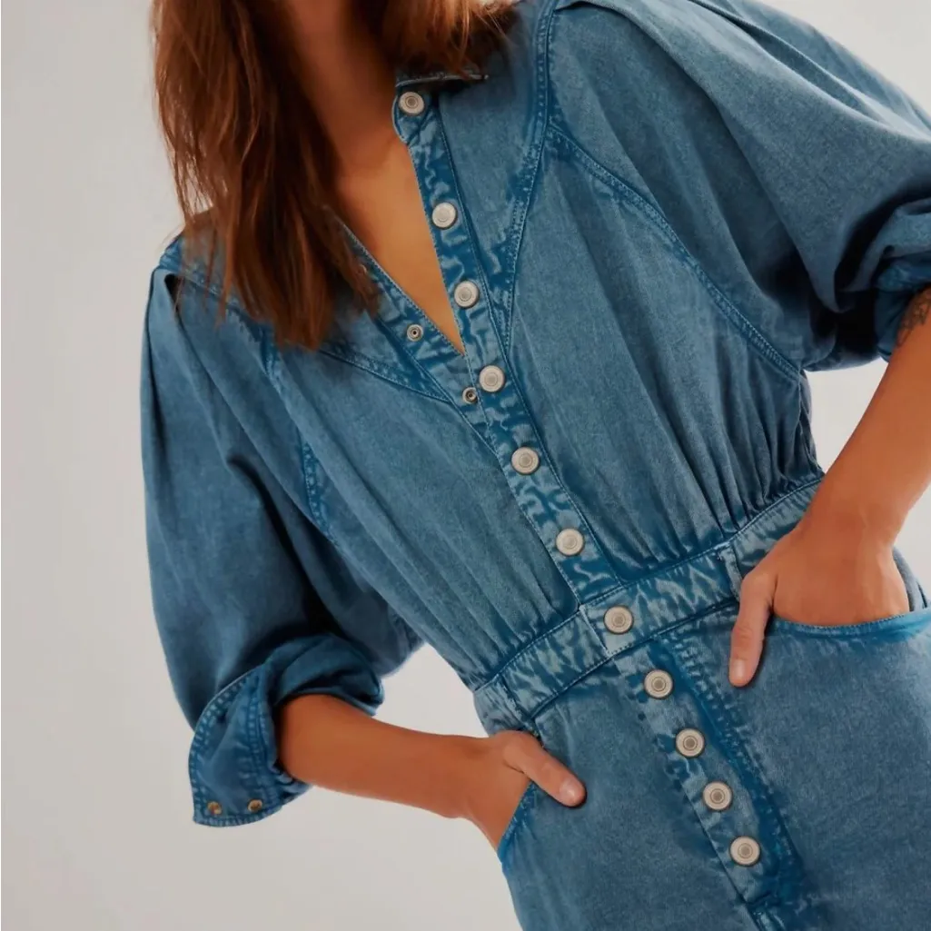 Free People Mad Love Denim Midi Dress In Skyfall - Image 3