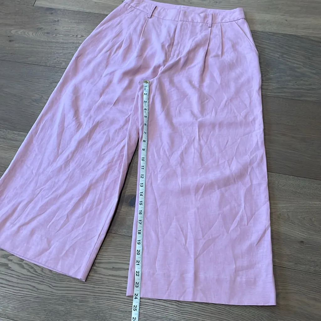 Ryegrass Wide Leg High Rise Cropped Pants Pleated Size 8 NWOT Linen Blend Pink - Image 5