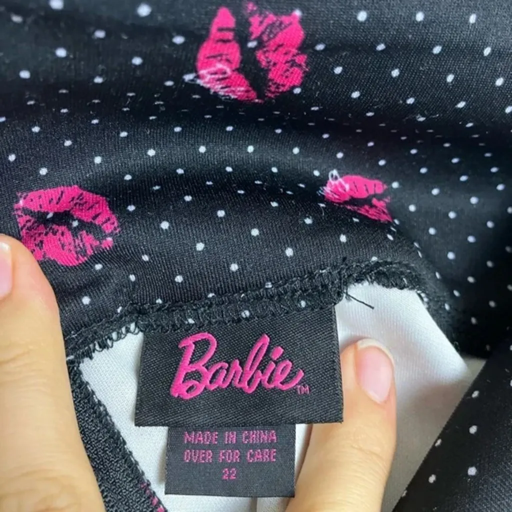 Torrid x Barbie NWT Black Pink Polka Dot and Lip Print Pencil Skirt - Image 6