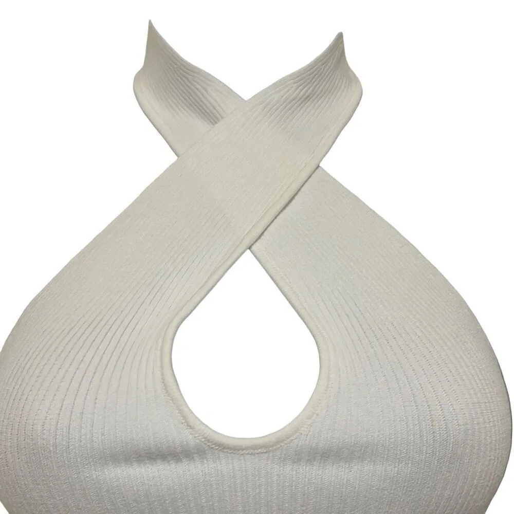 Minkpink White Halter Cross Over Tank Top Ribbed Cutout Medium NWT Coastal Sexy - Image 4