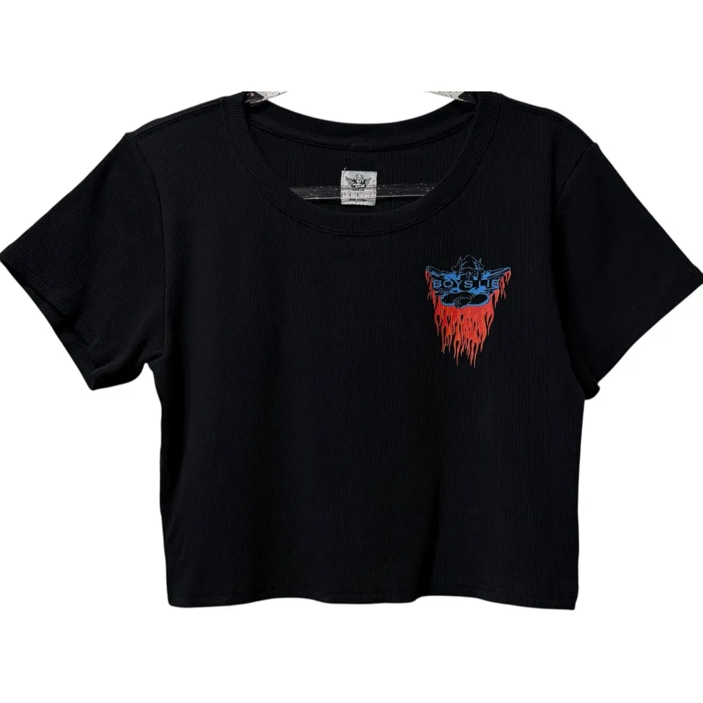 New Boys‎ Lie Don't Ask Cropped Ribbed Black T-Shirt Size Large - Image 3