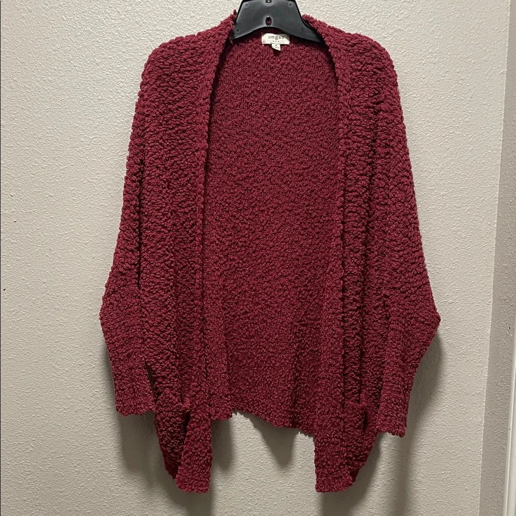 Umgee Red Burgundy Popcorn Textured Cocoon Sleeve Cardigan Sweater Women Size M - Image 2