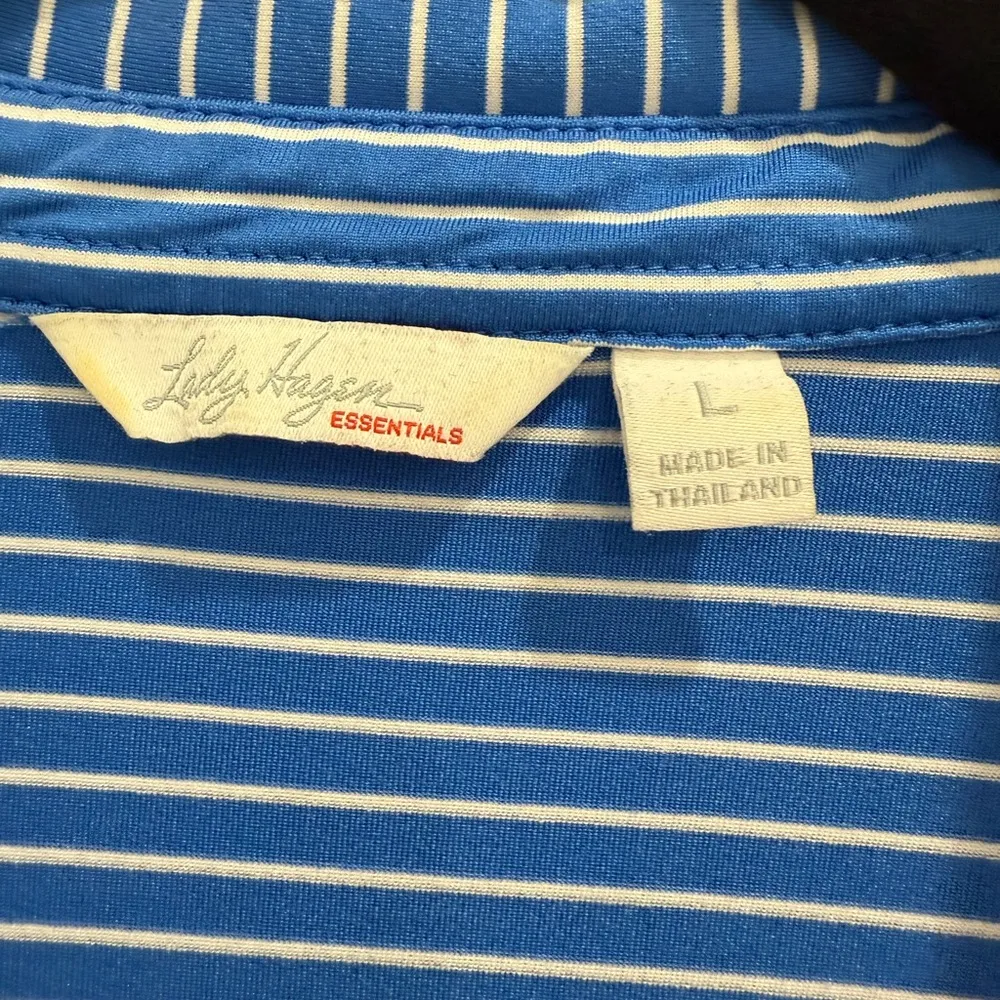 Lady Hagen Golf Blue Striped Women's Polo Shirt Large - Image 2