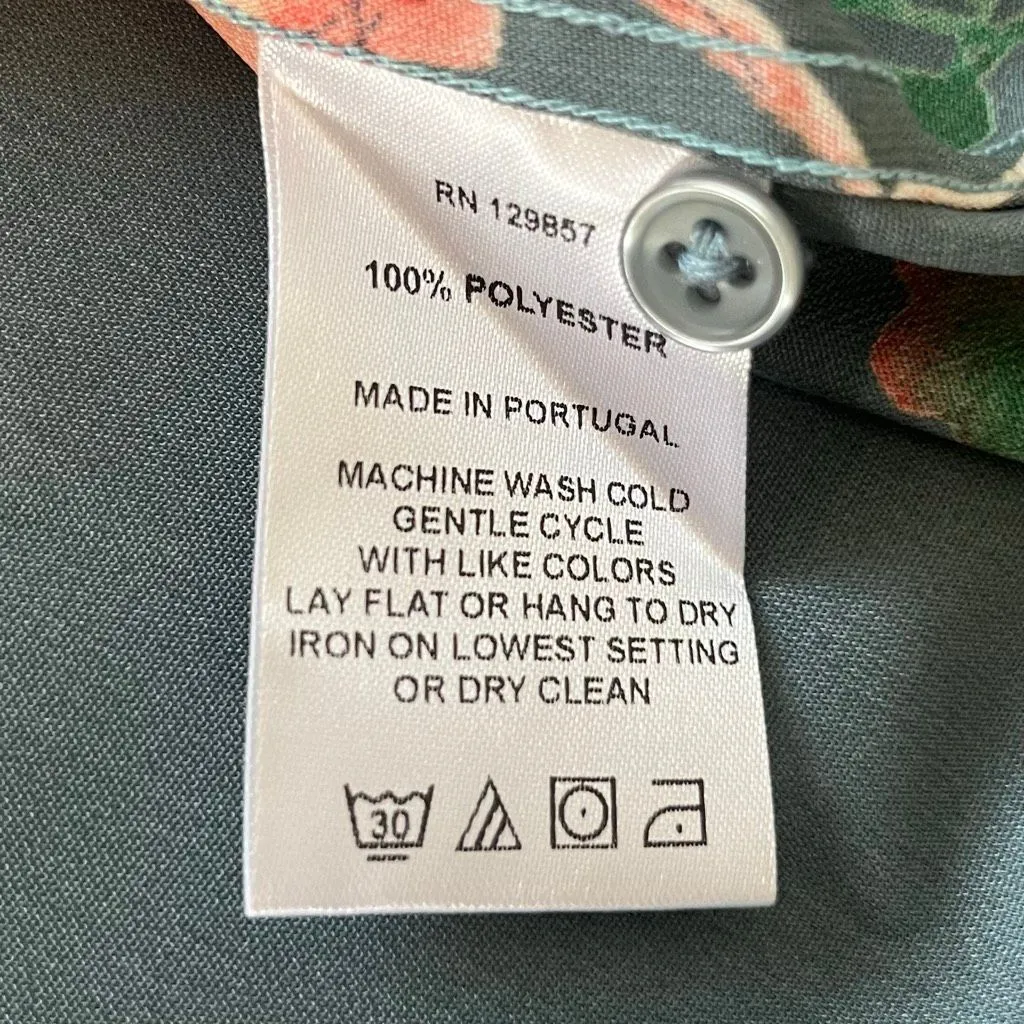 Rochelle Behrens The Shirt Ruffle Shoulder Floral Button Down Blouse XL Blue - Image 4