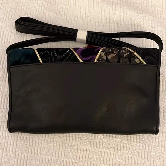 Collage by Carlos Falchi Purse Black Leather‎ Patchwork Fabric Shoulder Bag - Image 5