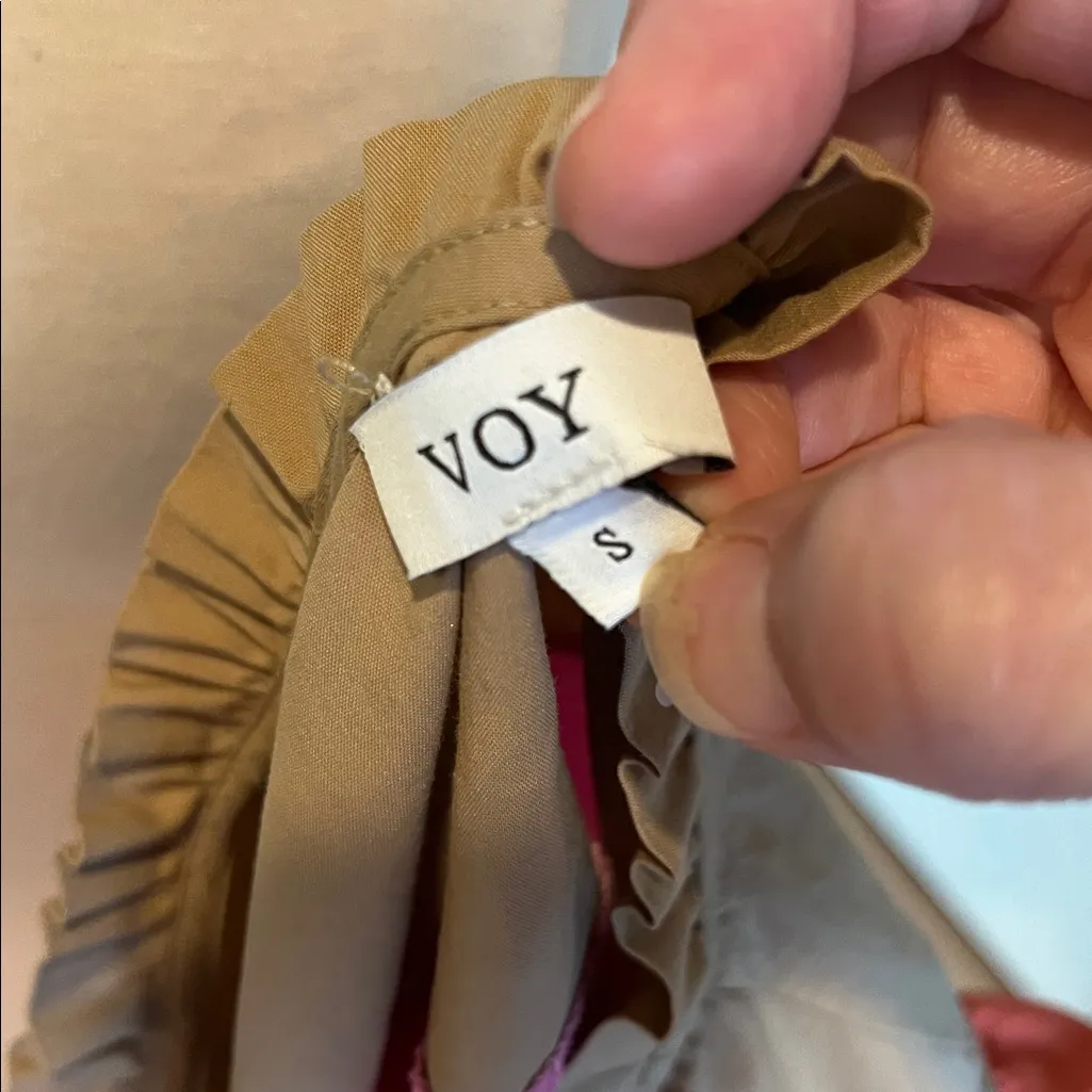 VOY Kendra Poplin V Neck Flutter Short Sleeve Cotton Blouse Pink Orange Tan New - Image 8