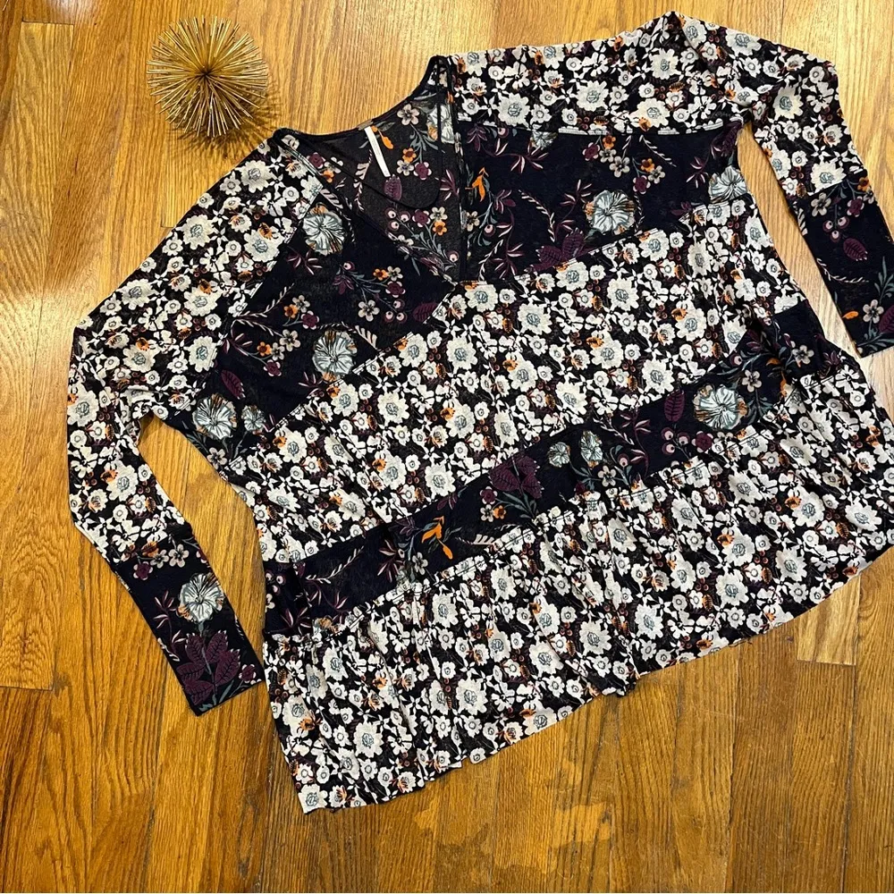 FREE PEOPLE Isabelle Floral Tunic Top Blue Size XS (oversized) - Image 6