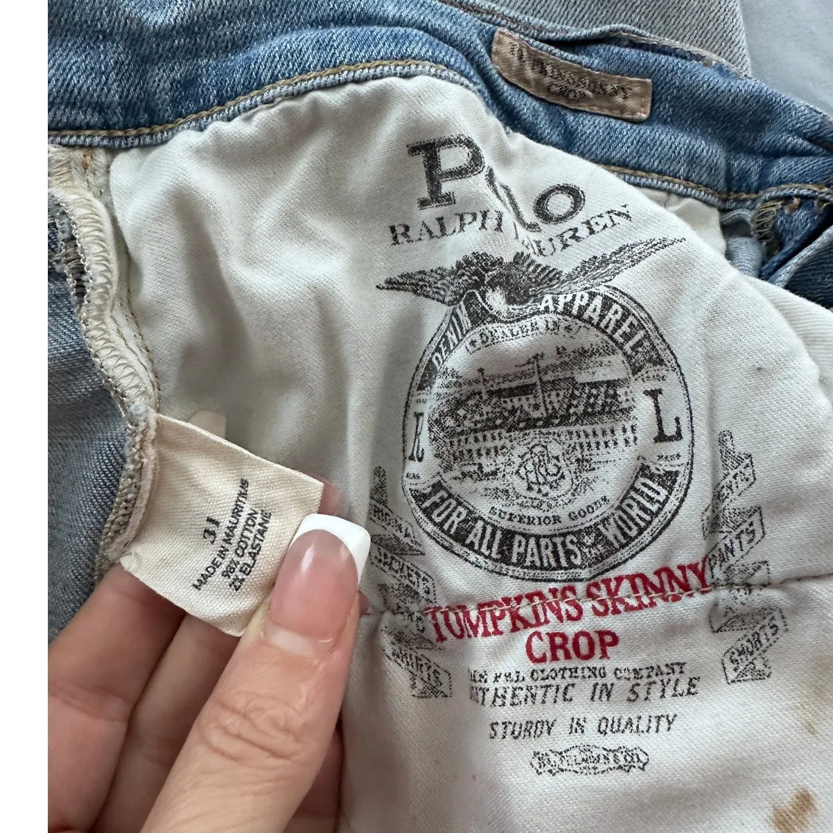 Polo Ralph Lauren Tompkins Skinny Crop Denim Ripped Jeans Blue Size 31 - Image 8