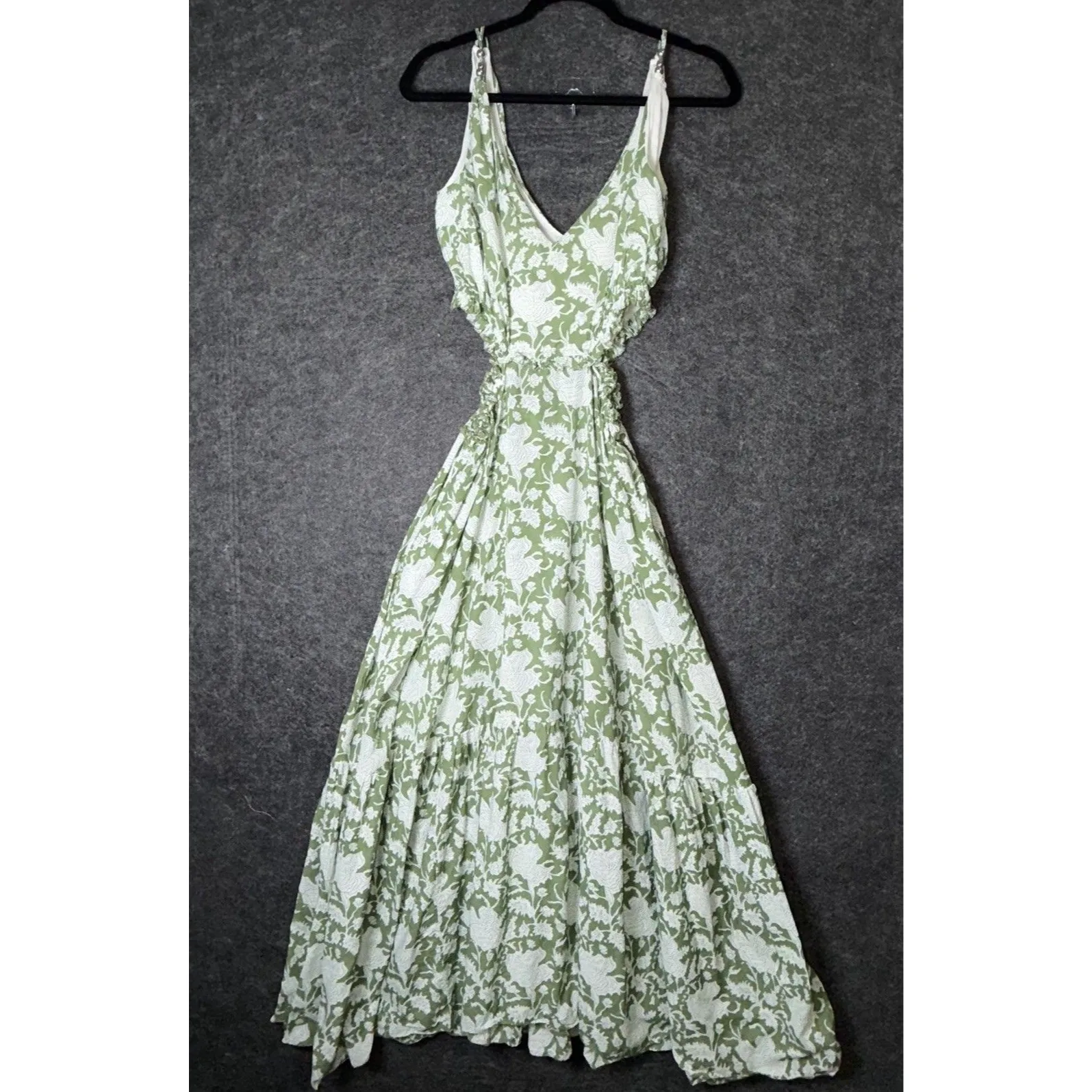 Maje Green Floral Cut-Out Maxi Dress - Size 38 (US Small/Medium) - Cotton & Visc - Image 4