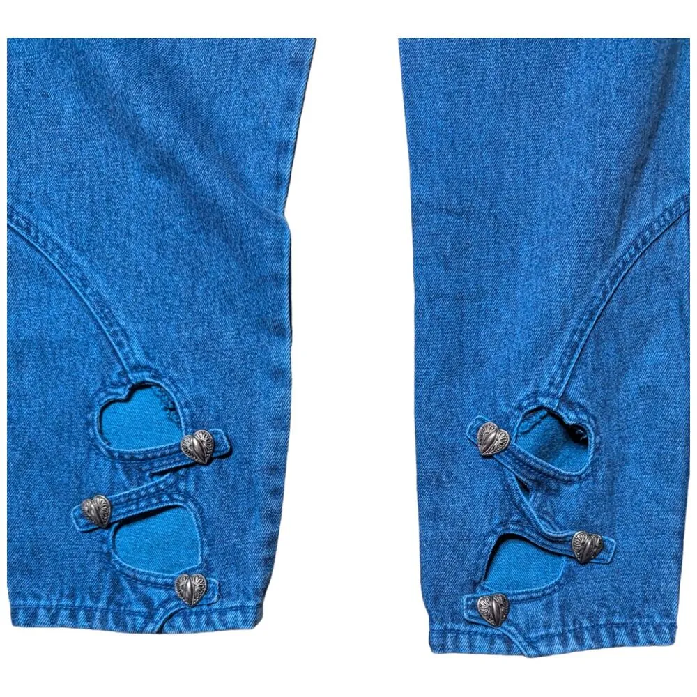 Vtg 1980s Stefano Bright Blue Heart Cutout Ankle Detail Tapered Leg Jeans 16 32 - Image 3