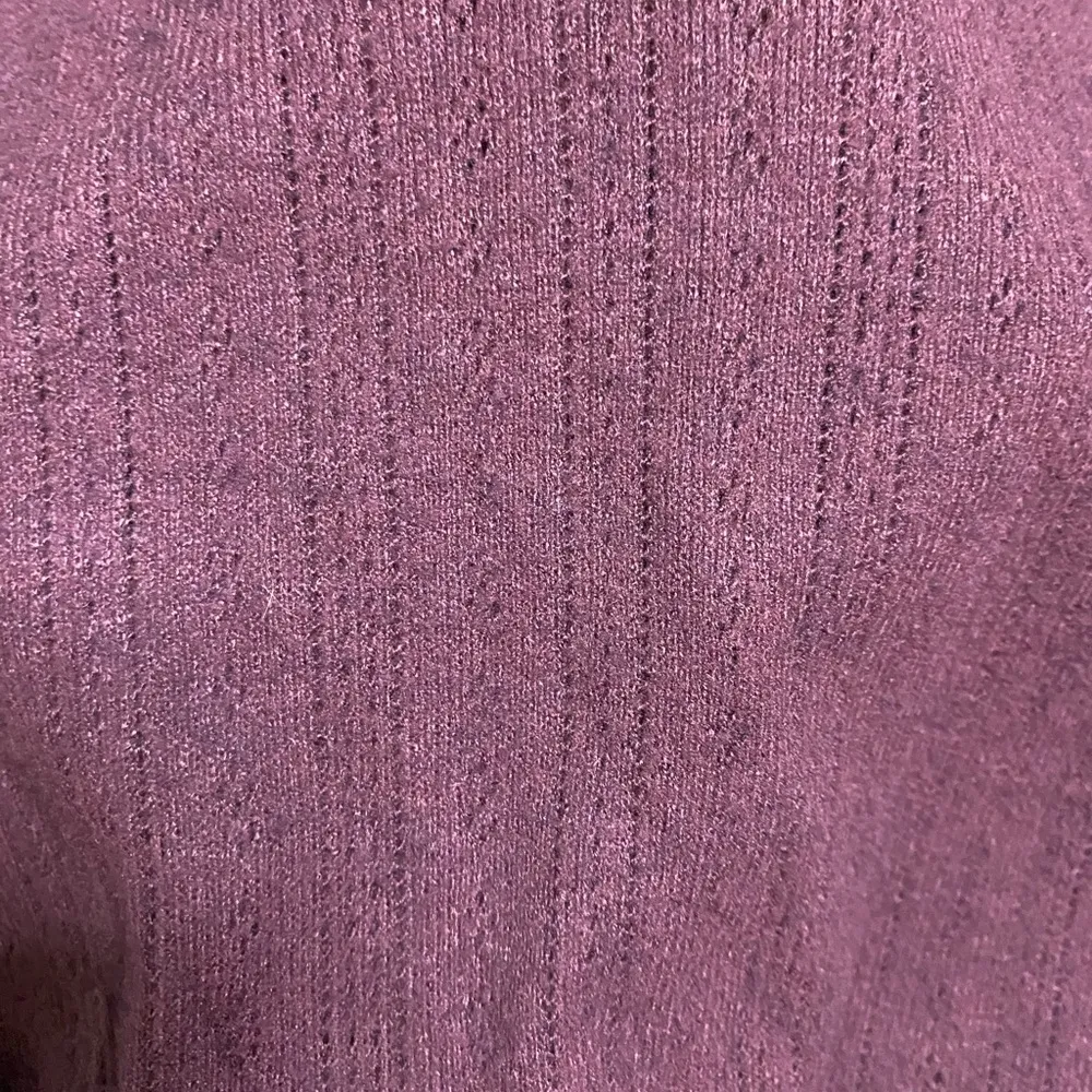 LOFT Plum Pointelle Cinched Bust V-Neck Long Sleeve Sweater - Image 5