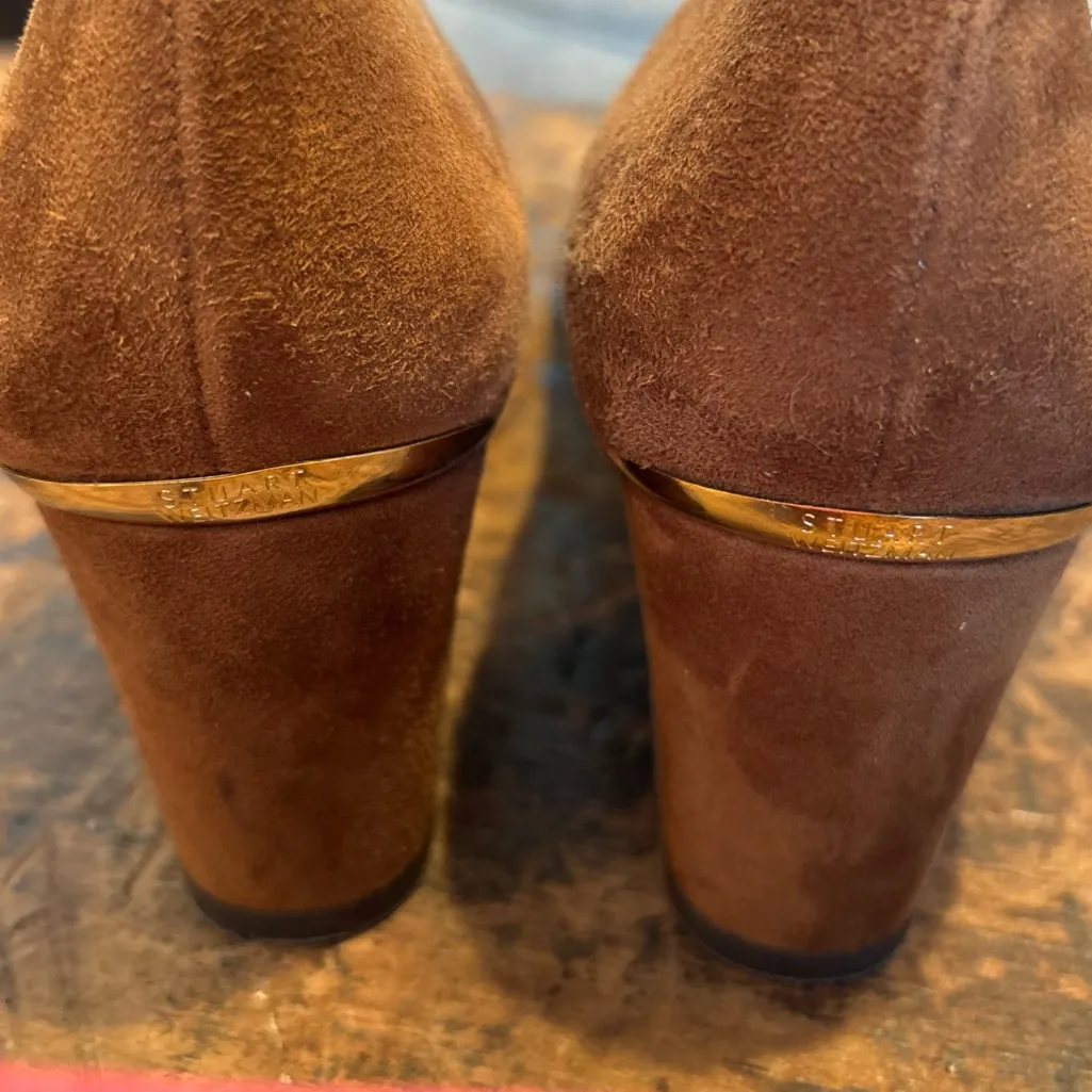 Stuart Weitzman Chocolate Mocha Brown Suede Square Toe Pump Heels Sz 8 M Career - Image 4